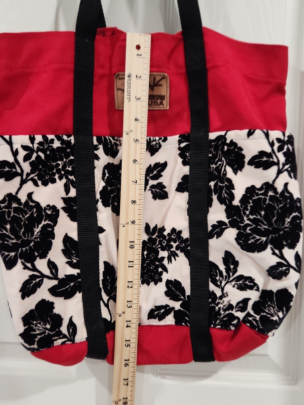 JakSak Canvas Tote Bag Floral Rose Red Made In USA Sustainable Shoulder Bag EUC - Picture 5 of 7